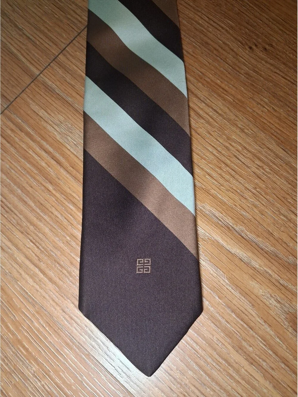 Givenchy Paris Silk Tie Brown Striped Multicolor Front Logo
